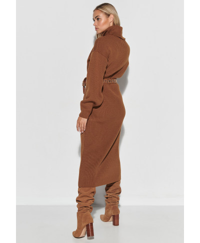 Trikotāžas kleita ar rullīti un kabatām brūna S105