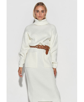 Megzta suknelė su golfu ir kišenėmis ekru S105