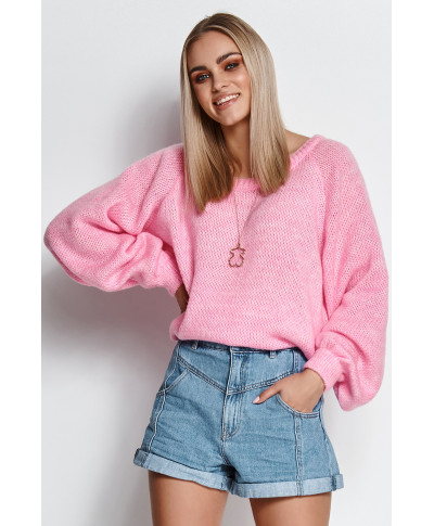 Džemperis sieviešu uzvelkams ar rievotu apakšmalu bēbju rozā S114