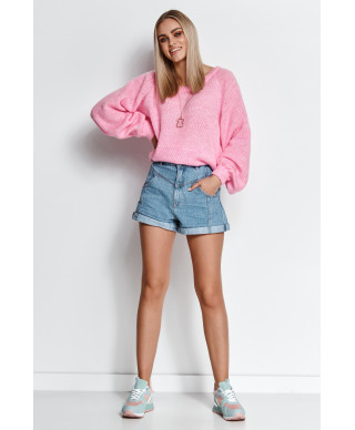 Džemperis sieviešu uzvelkams ar rievotu apakšmalu bēbju rozā S114