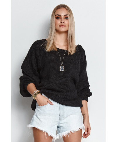 Džemperis sieviešu uzvelkams pāri galvai ar apkakli melns S114