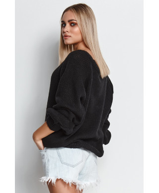 Džemperis sieviešu uzvelkams pāri galvai ar apkakli melns S114