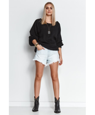 Džemperis sieviešu uzvelkams pāri galvai ar apkakli melns S114