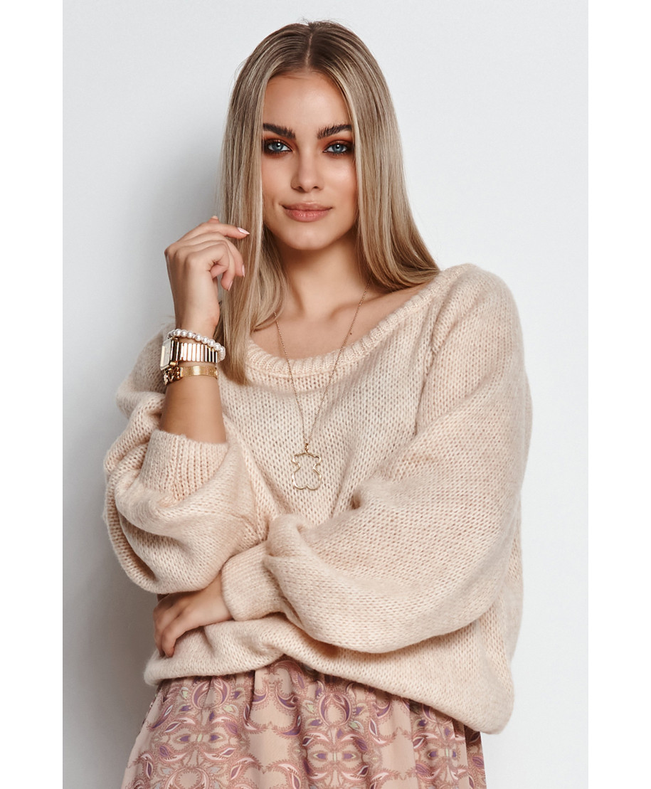 Džemperis sieviešu uzvelkams ar savelkamu auklu gaiši bēšs S114