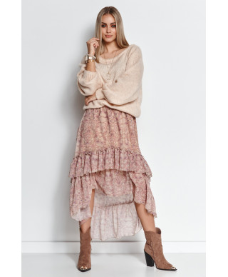 Megztinis moteriškas užsegamas per galvą su raišteliu šviesiai smėlio spalvos S114