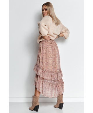 Megztinis moteriškas užsegamas per galvą su raišteliu šviesiai smėlio spalvos S114