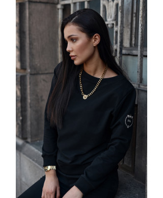 Dresowy komplektas moteriskas su antsiuvu ant rękawie juodas NU379