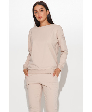 Sporta sieviešu komplekts ar uzšuvumu uz piedurknes gaiši bēšs NU379