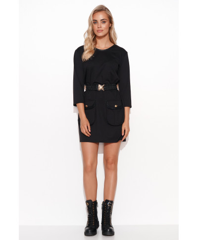 suknele mini su kisenemis ir paskiem juoda M752