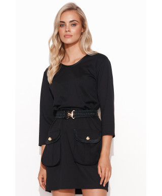 suknele mini su kisenemis ir paskiem juoda M752