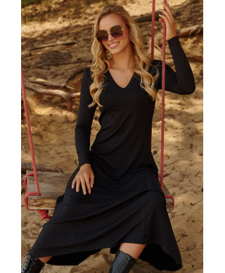 ilga suknele megzta is viskozes juoda M809