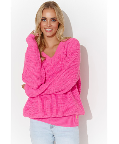 Prosty megztinis moteriskas su iskirpte  serek sviesiai rozine S140