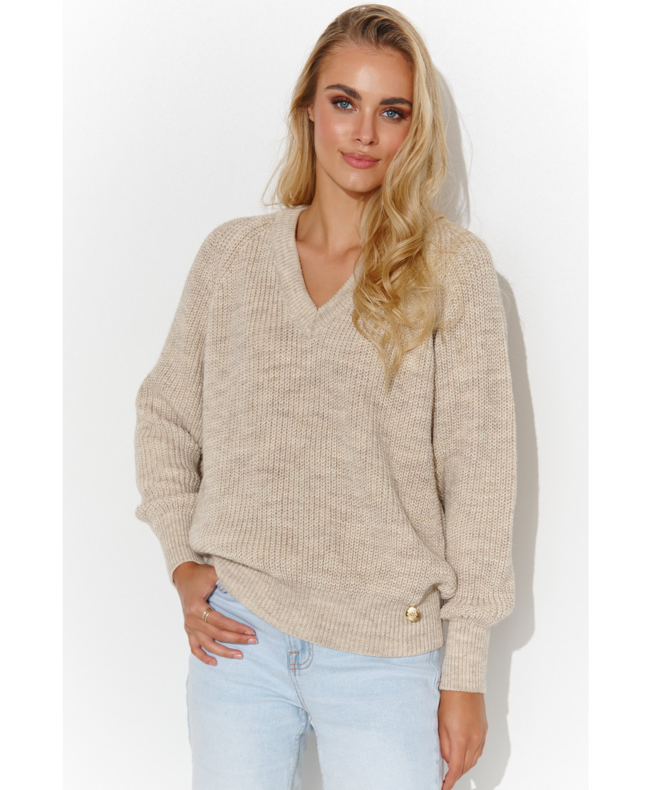 Prosty megztinis moteriskas su iskirpte  serek smelinis melanzas S140