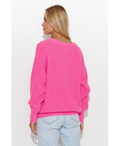 Prosty megztinis moteriskas su iskirpte  serek sviesiai rozine S140