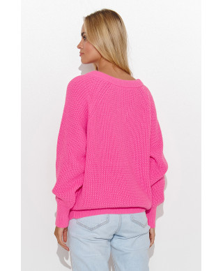 Prosty megztinis moteriskas su iskirpte  serek sviesiai rozine S140