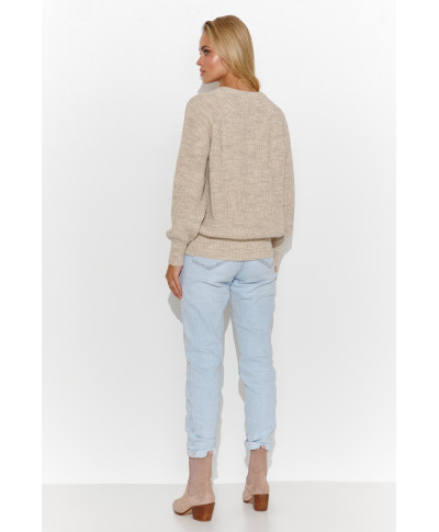 Prosty megztinis moteriskas su iskirpte  serek smelinis melanzas S140