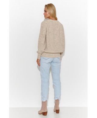 Prosty megztinis moteriskas su iskirpte  serek smelinis melanzas S140