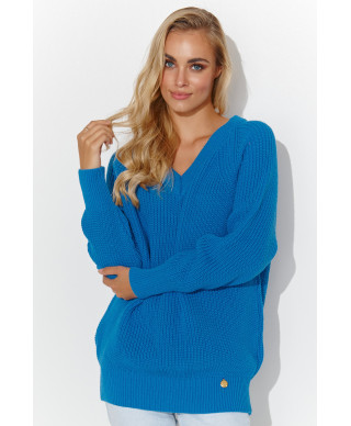 Prosty megztinis moteriskas su iskirpte  serek melynas S140