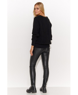 Prosty megztinis moteriskas su iskirpte  serek juodas S140