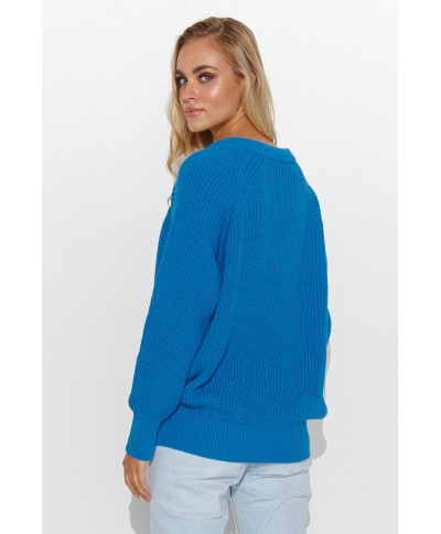 Prosty megztinis moteriskas su iskirpte  serek melynas S140