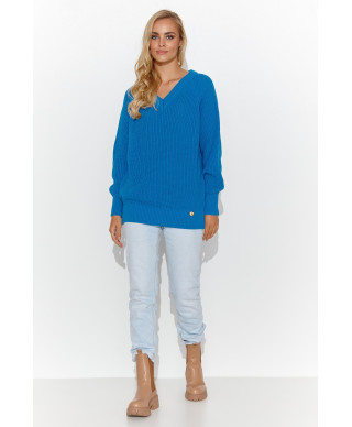 Prosty megztinis moteriskas su iskirpte  serek melynas S140