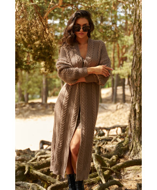 Aptverošs sieviešu atvērts garš džemperis kapučīno krāsā NU_S91