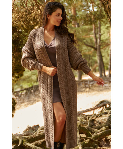 apgaubiantis moteriskas atviras ilgas megztinis kapucino NU_S91