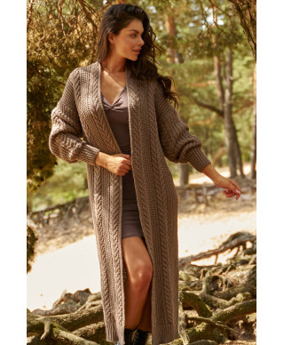 apgaubiantis moteriskas atviras ilgas megztinis kapucino NU_S91
