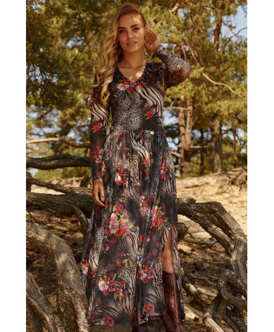 Ilga tinklinė suknelė su raštu 46 M813