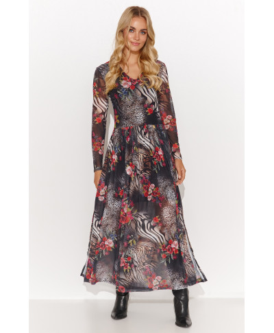 Ilga tinklinė suknelė su raštu 46 M813