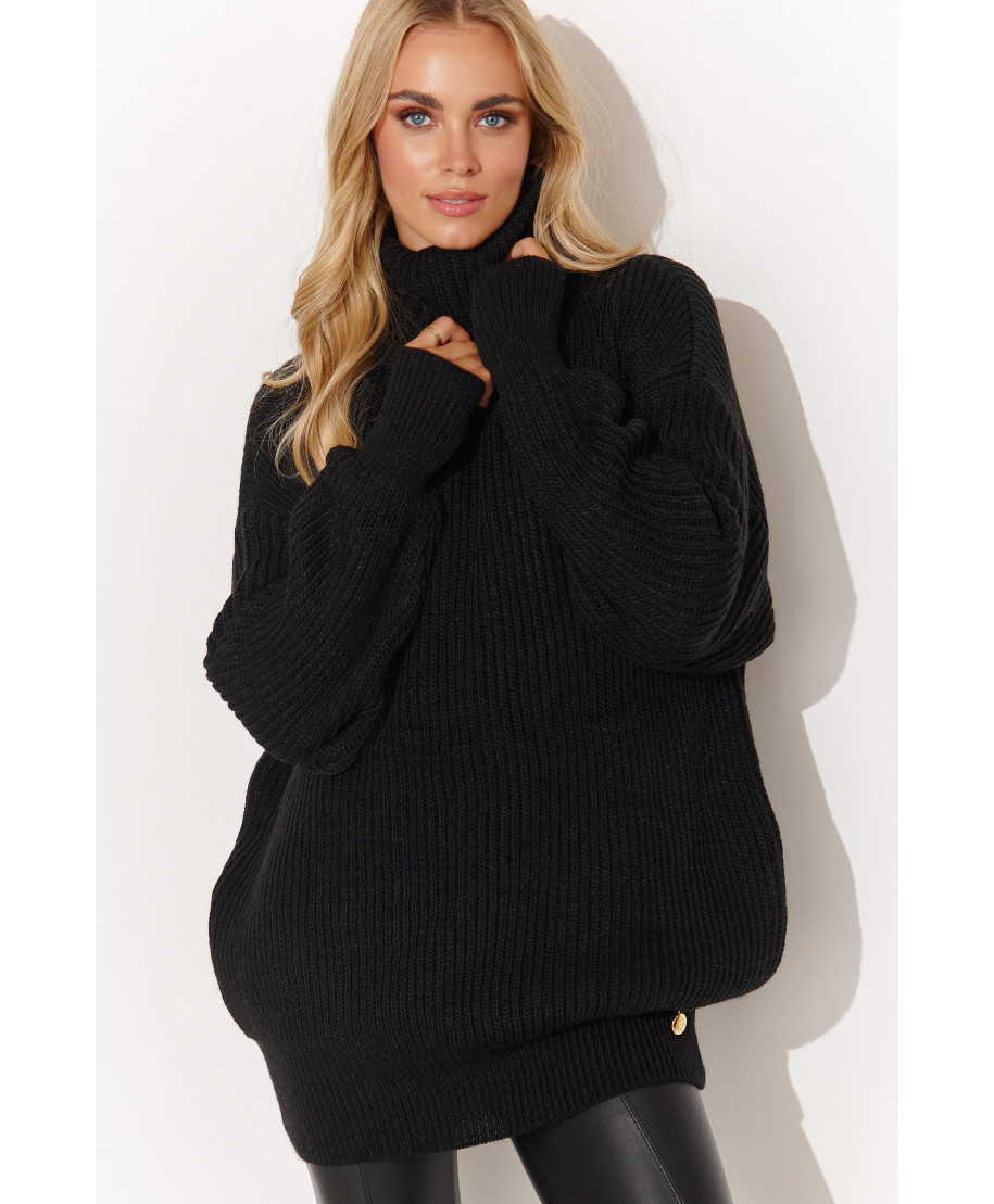 Ciepły megztinis moteriskas su golfu juodas S136