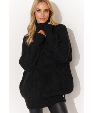 Ciepły megztinis moteriskas su golfu juodas S136
