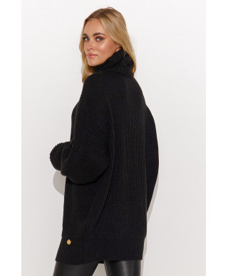 Ciepły megztinis moteriskas su golfu juodas S136