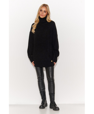 Ciepły megztinis moteriskas su golfu juodas S136