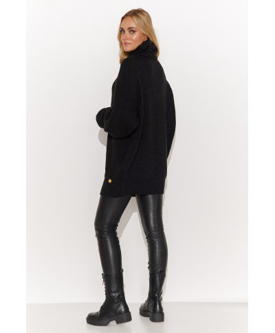 Ciepły megztinis moteriskas su golfu juodas S136