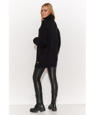 Ciepły megztinis moteriskas su golfu juodas S136
