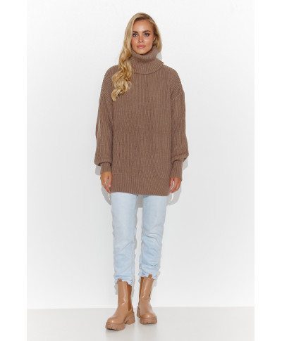 Ciepły megztinis moteriskas su golfu kapucino S136