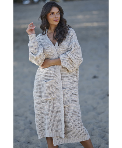 Sieviešu atvērts džemperis ar kabatām bēšs melanžs NU_S99