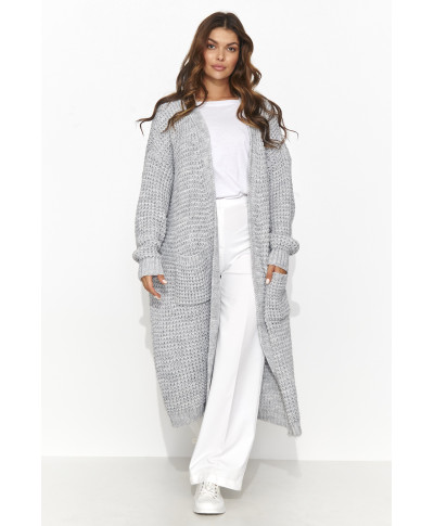 moteriskas megztinis atviras su kisenemis pilkas melanzas NU_S99