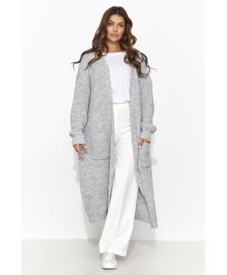 moteriskas megztinis atviras su kisenemis pilkas melanzas NU_S99