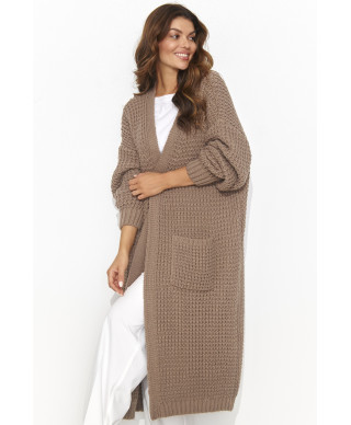 moteriskas megztinis atviras su kisenemis kapucino NU_S99