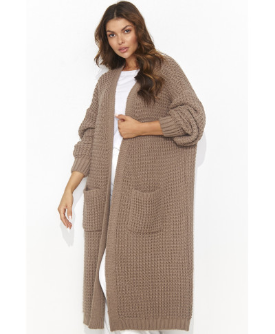 moteriskas megztinis atviras su kisenemis kapucino NU_S99