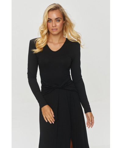 Gara kleita ar pārklājumu viduklī melna M838