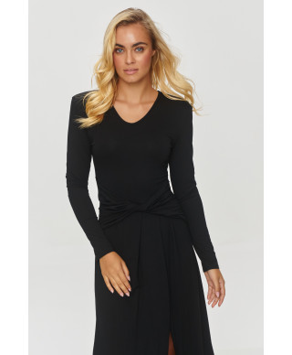 Ilga suknelė su persidengimu ties juosmeniu juoda M838