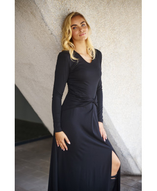 Gara kleita ar pārklājumu viduklī melna M838