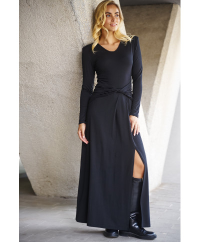 Ilga suknelė su persidengimu ties juosmeniu juoda M838