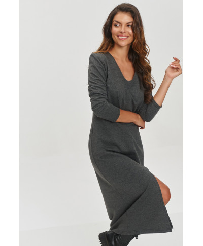 Dresowa suknele su skiliu su przodu grafitowy melanzas  M845