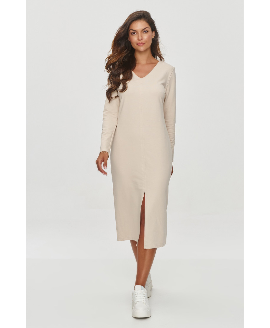 Dresowa suknele su skiliu su przodu sviesus beż  M845