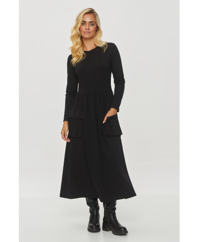 Plati kleita ar kabatām melna M843