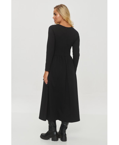 Platėjanti suknelė su kišenėmis juoda M843